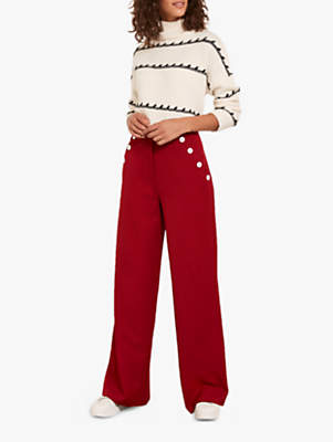 Button Pocket Wide Leg Trousers, Cherry Red
