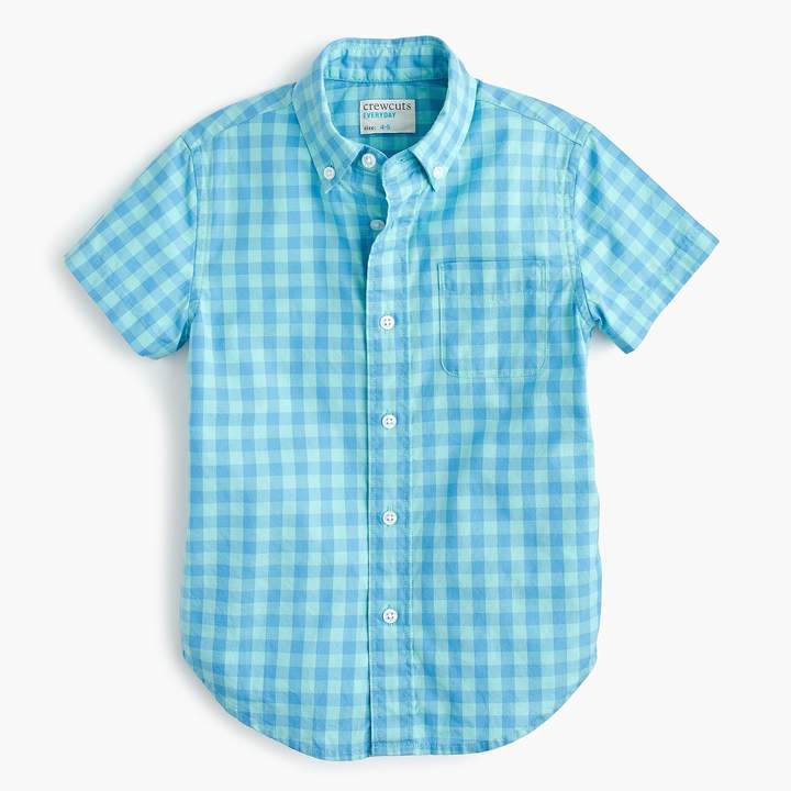 Kids' short-sleeve Secret Wash shirt in aqua gingham