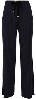 Mother of Pearl Iona Velvet-trimmed Ribbed-knit Wide-leg Pants Mother of Pearl Iona Velvet-trimmed Ribbed-knit Wide-leg Pants