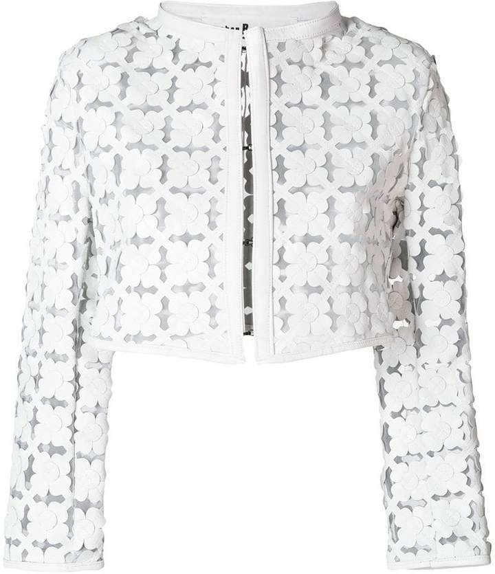 Caban Romantic semi-sheer floral cut-out bolero jacket