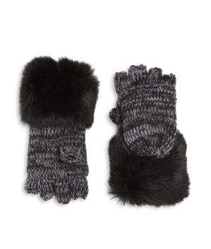 Kid's Rabbit Fur Cuff Convertible Mittens
