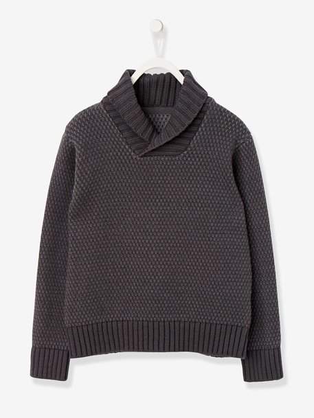 Boys' Shawl Collar Jumper - grey dark solid