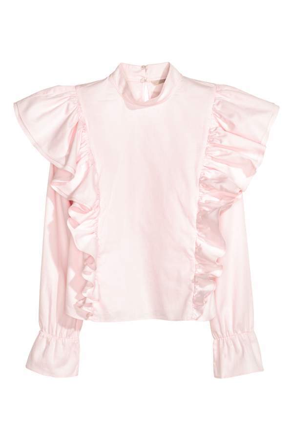 Flounced Cotton Blouse - Light pink - Women