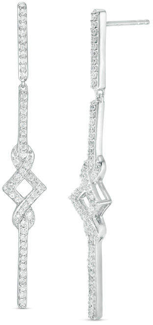 1/2 CT. T.W. Diamond Twist Square Drop Earrings in 10K White Gold