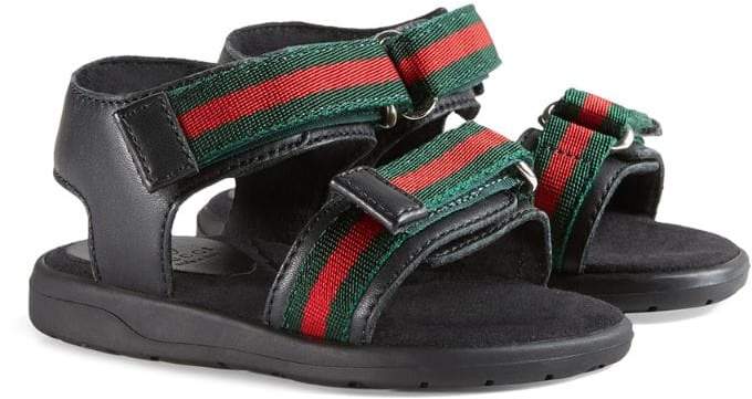 Gucci Kids Toddler leather sandal with Web straps