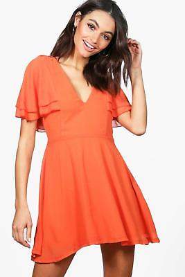 Damen Melodie Skaterkleid aus Chiffon mit Rüschenärmeln in Orange größe