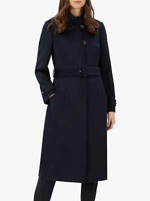 Funnel Belted Riding Coat, Navy