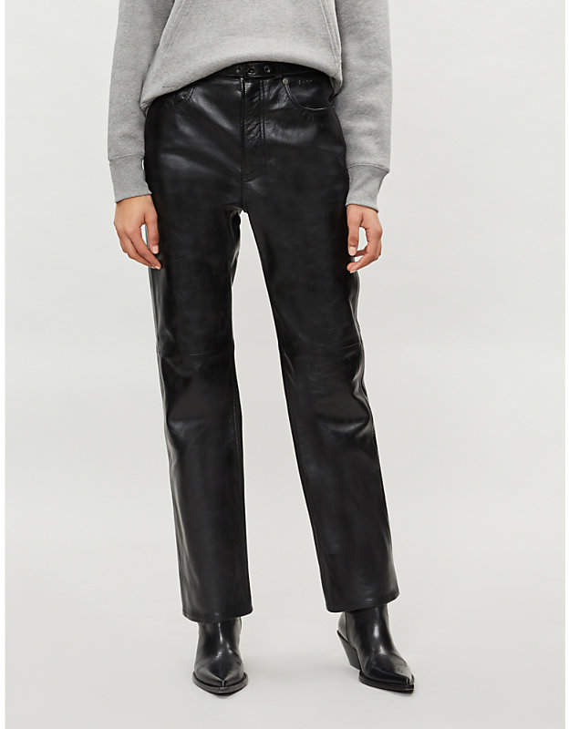 Straight cropped leather trousers