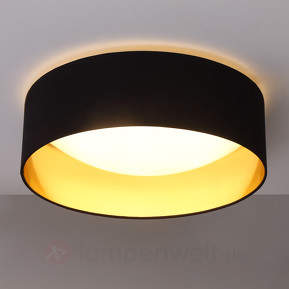 Stoff-Deckenlampe Coleen in Schwarz, innen gold