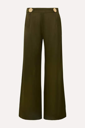 Mother of Pearl Bridget Button-embellished Satin Wide-leg Pants - Army green Mother of Pearl Bridget Button-embellished Satin Wide-leg Pants - Army green