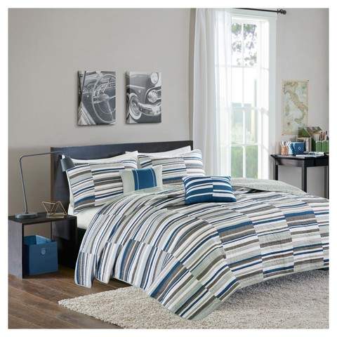 Blue Patrick Printed Quilt Set