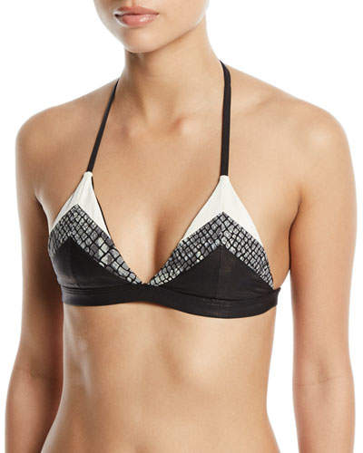 Colorblock Snakeskin Triangle Bikini Top