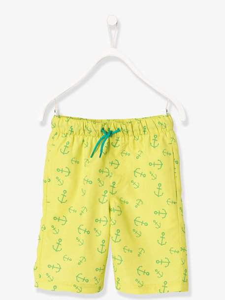 Boys' Bermuda Swim Shorts, Changing Print - green light all over printed