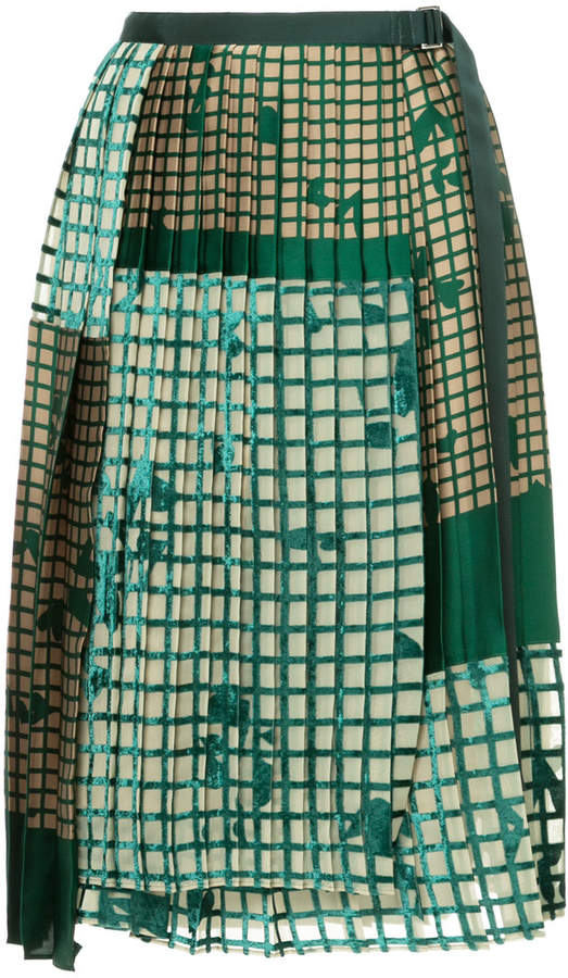 grid pleated skirt