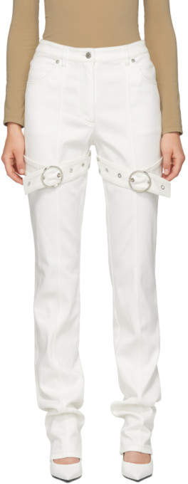 Kreist White High-Rise Buckled Jeans