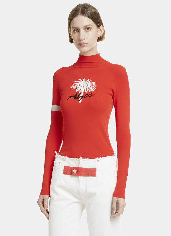 Alyx Palm Intarsia Roll Neck Sweater in Red