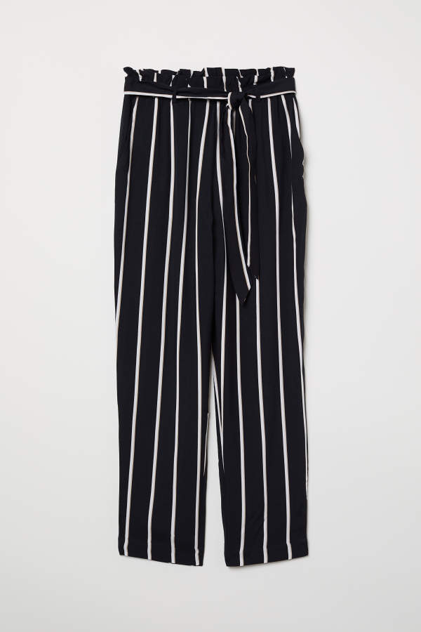 Paper-bag Pants - Black/striped - Women