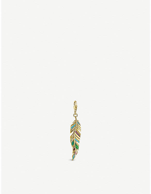 Ethnic feather 18ct yellow-gold and coloured stone charm