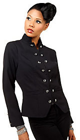 As Is Luxe Mandarin Collar Military Blazer w/Button Detail