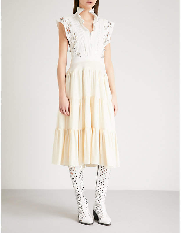 Embroidered linen and silk cady dress