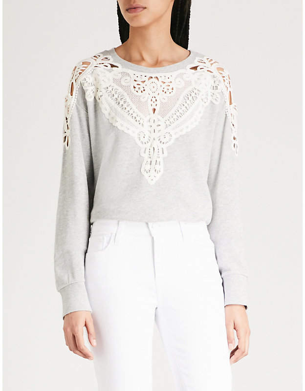 Eilise lace-trimmed cotton-blend sweatshirt