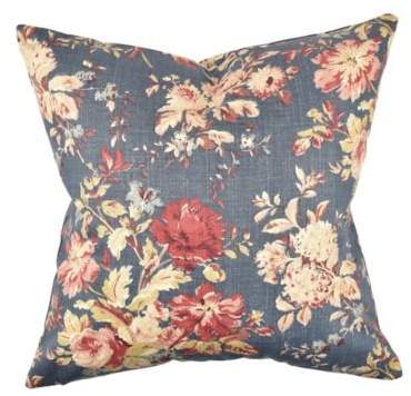 Vesper Lane Classical Floral Square Throw Pillow in Blue