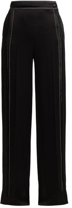 Valentino High Rise Hammered Silk Satin Wide Leg Trousers - Womens - Black