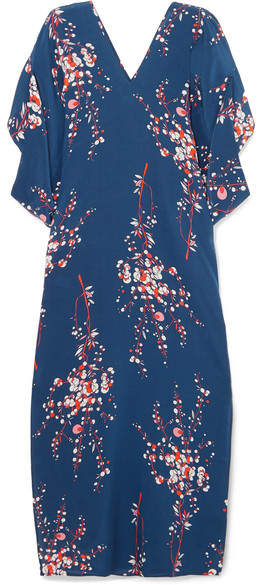 Jaline - Beatriz Floral-print Silk Crepe De Chine Maxi Dress - Navy