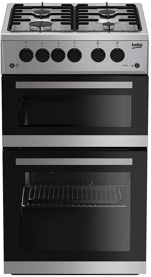 KDG582S 50cm Twin Cavity Gas Cooker - Silver With Connection