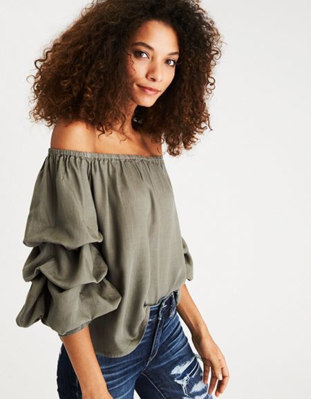 Off-the-Shoulder Tiered Puff Sleeve Top