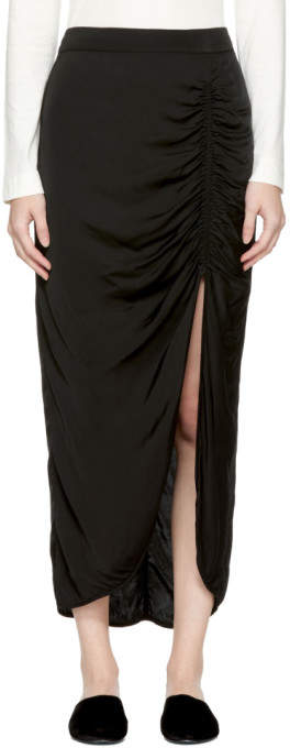 Black Gathered Slit Skirt
