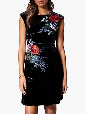 Floral Velvet Mini Dress, Black/Multi