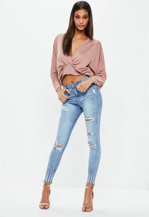 Blue Highwaisted Authentic Ripped Skinny Jeans