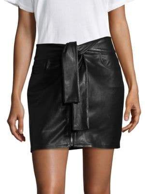 Waist Tie Leather Mini Skirt