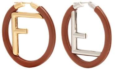 Logo leather hoop earrings