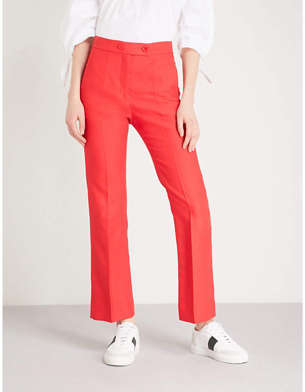 Flared cotton-blend trousers