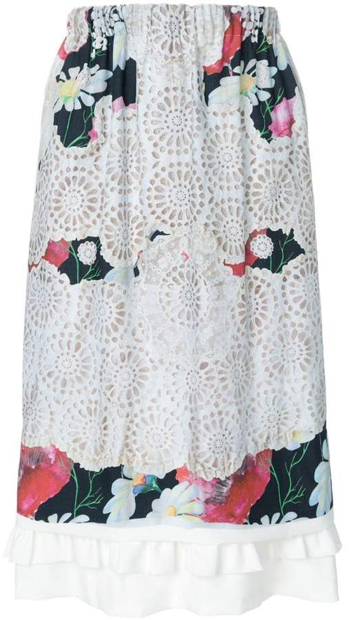 laser-cut floral midi skirt