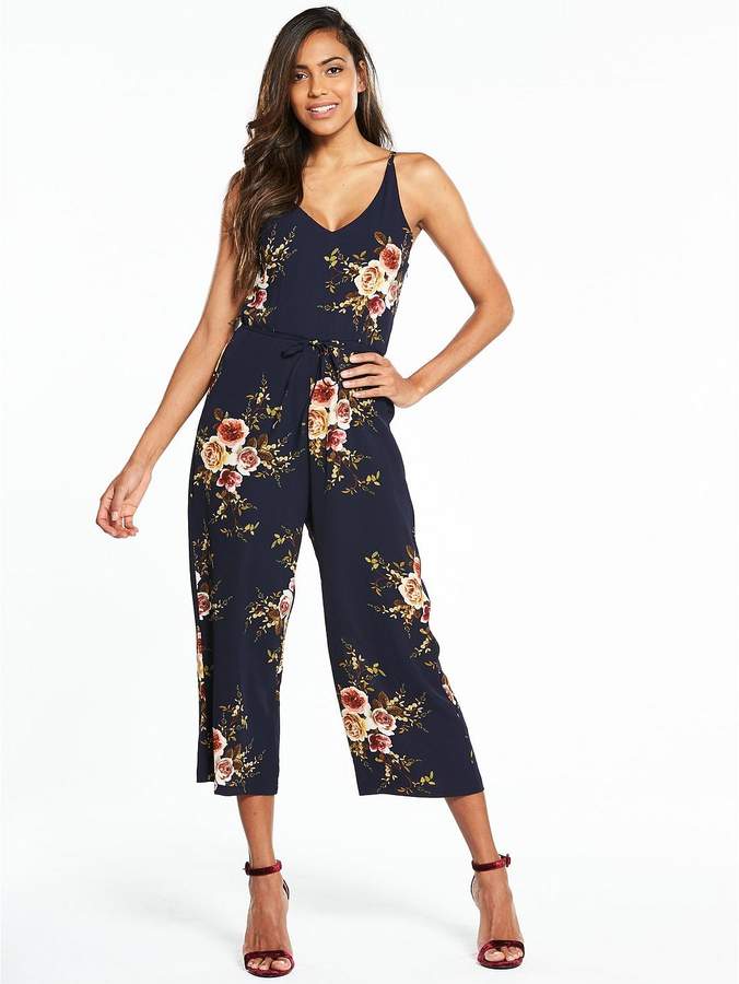 Printed Strappy Jumpsuit - Navy