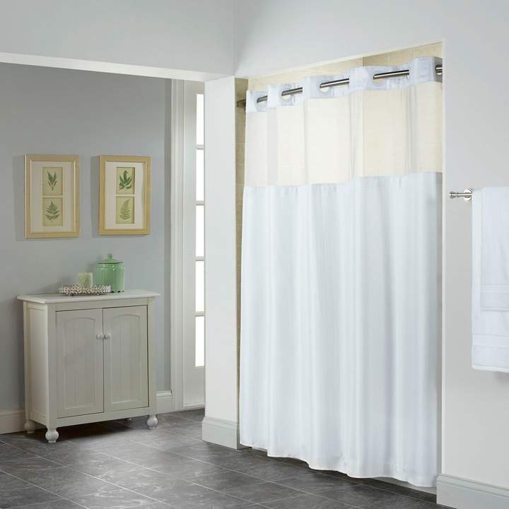 Hookless Shiny Herringbone Lined Shower Curtain