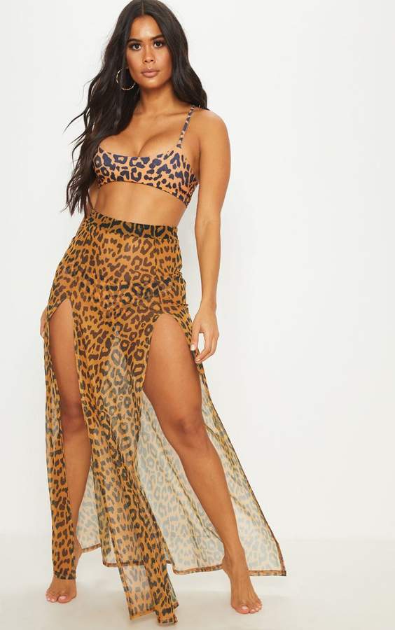 Orange Cheetah Print Mesh Beach Skirt