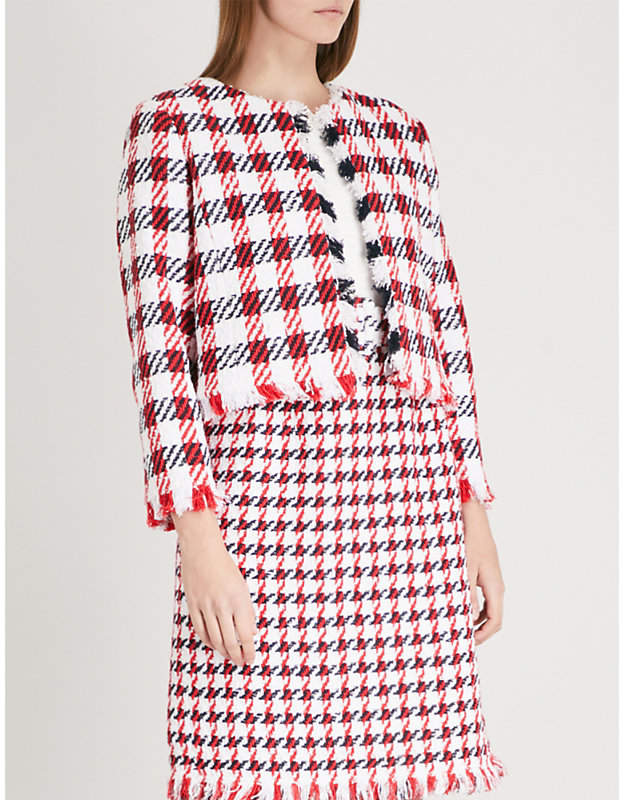 Checked cropped tweed jacket