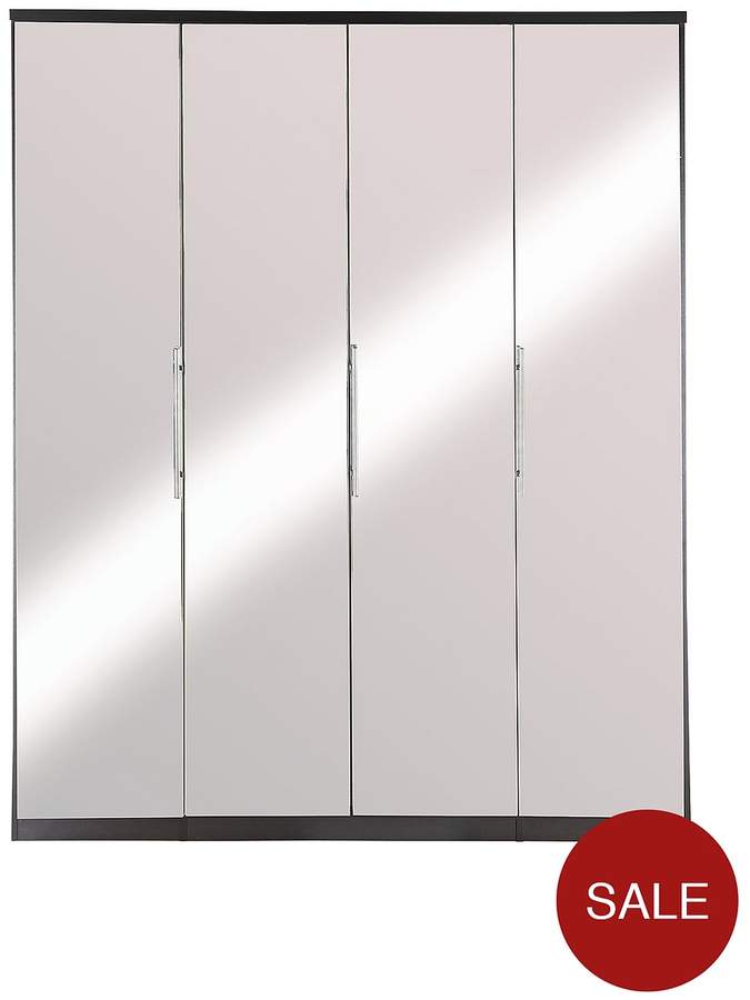 Prague 4-door Wardrobe With Mirrored Doors And Internal Chest Of 3 Drawers