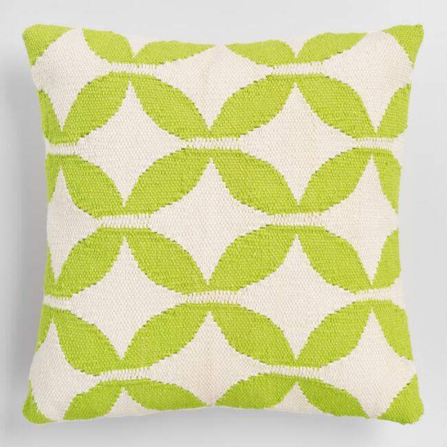 Green Petals Woven Indoor Outdoor Throw Pillow