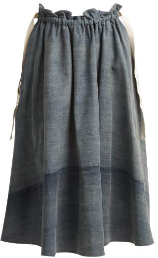 Drawstring-waist cotton-denim skirt