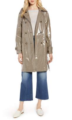 Halogen Water Resistant Coated Plaid Trench Coat
