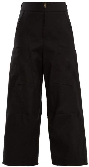High-waist wide-leg cotton-blend trousers