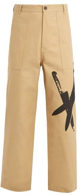 Knives-print wide-leg cotton chino trousers