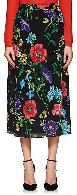 Women's Floral Silk Midi-Skirt