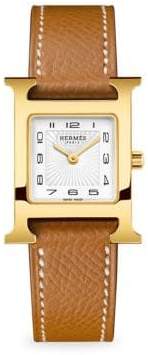 Hermes Watches Heure H, Gold Plate & Leather Strap Watch