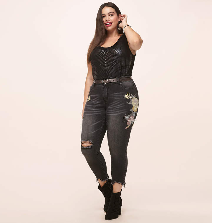 Loralette Floral Embroidered Jean in Black